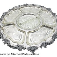 Revolving Silver Plate and Glass Hour De Vours Serving Platter, 20 Inch Diameter, Old World, Ornate Wedding or Bridal Shower