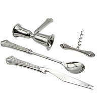Vintage Silver Plate Bar Tool Set, Double Jigger, Cocktail Spoon, Garnishment Knive, Cork Screw, Barware for Home Bartender
