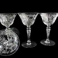 Tiffin Cerice Champagne or Martini Glasses, Set of 4, Etched Crystal Stemware, Bridal Toasting Glasses