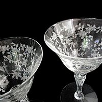 Tiffin Cerice Champagne or Martini Glasses, Set of 4, Etched Crystal Stemware, Bridal Toasting Glasses
