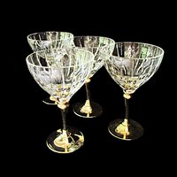 Morgan Gold Plated Crystal Stemware, Champagne or Martini Glasses, Set of 4, Rare,  Wedding Gift, Gold Stemware, Made in Hong Kong