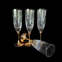 Morgan Gold Plated Crystal Stemware, Champagne Flutes, Set of 4, Rare, Wedding Gift, Gold Stemware, Made in Hong Kong