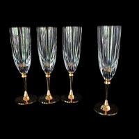 Morgan Gold Plated Crystal Stemware, Champagne Flutes, Set of 4, Rare, Wedding Gift, Gold Stemware, Made in Hong Kong