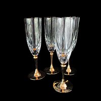 Morgan Gold Plated Crystal Stemware, Champagne Flutes, Set of 4, Rare, Wedding Gift, Gold Stemware, Made in Hong Kong