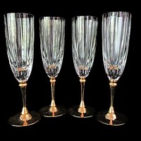 Morgan Gold Plated Crystal Stemware, Champagne Flutes, Set of 4, Rare, Wedding Gift, Gold Stemware, Made in Hong Kong