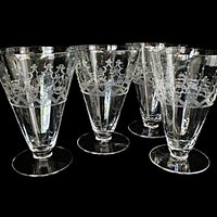 Fostoria Pagoda Tumblers Set of 4, Etched Crystal Stemware, Replacement Fostoria Pagoda, Juice or Drink Glasses, Excellent Condition