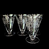 Fostoria Pagoda Tumblers Set of 4, Etched Crystal Stemware, Replacement Fostoria Pagoda, Juice or Drink Glasses, Excellent Condition