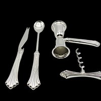 Vintage Silver Plate Bar Tool Set, Double Jigger, Cocktail Spoon, Garnishment Knive, Cork Screw, Barware for Home Bartender
