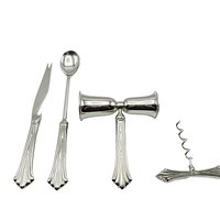Vintage Silver Plate Bar Tool Set, Double Jigger, Cocktail Spoon, Garnishment Knive, Cork Screw, Barware for Home Bartender