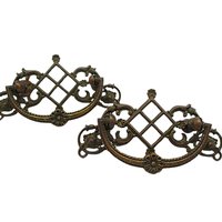 Antique Drawer Pulls Set of 2, Victorian 1920s, Marked Arco, Ornate, 3 Inch Mount, Original Mounting Hardware