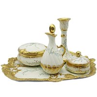 Limoges Dresser Set, 8pc, Limoges France, Powder Box, Pin Box, Candle Holder, Tray, Heavy Gold Gilt, Martial Redon, Anniversary Gift