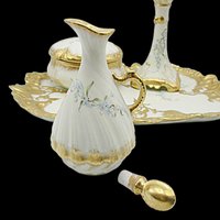 Limoges Dresser Set, 8pc, Limoges France, Powder Box, Pin Box, Candle Holder, Tray, Heavy Gold Gilt, Martial Redon, Anniversary Gift