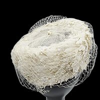 Ladies Vintage Hat Dressy, Faux Pearls, Sequins and Netting, Creamy White, Pillbox Style, Wedding Hat, L Strauss