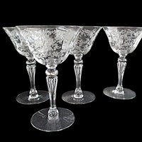 Tiffin Cerice Champagne or Martini Glasses, Set of 4, Etched Crystal Stemware, Bridal Toasting Glasses