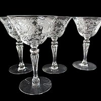 Tiffin Cerice Champagne or Martini Glasses, Set of 4, Etched Crystal Stemware, Bridal Toasting Glasses
