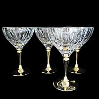 Morgan Gold Plated Crystal Stemware, Champagne or Martini Glasses, Set of 4, Rare,  Wedding Gift, Gold Stemware, Made in Hong Kong