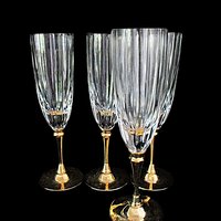 Morgan Gold Plated Crystal Stemware, Champagne Flutes, Set of 4, Rare, Wedding Gift, Gold Stemware, Made in Hong Kong