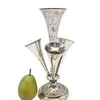 Silver Plate Epergne French Country, Tarnished and Distressed, Flower Holder, Elegant Shabby Decor