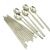 Stainless Steel Chopsticks Stirrers Long Spoons, 18/10 Kum Ling, Golden Floral Pattern, Set of 10 Chopsticks, 5 Spoons