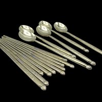 Stainless Steel Chopsticks Stirrers Long Spoons, 18/10 Kum Ling, Golden Floral Pattern, Set of 10 Chopsticks, 5 Spoons