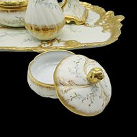 Limoges Dresser Set, 8pc, Limoges France, Powder Box, Pin Box, Candle Holder, Tray, Heavy Gold Gilt, Martial Redon, Anniversary Gift