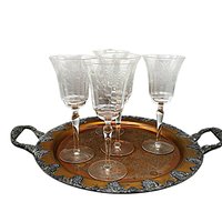 Large Copper Serving Tray, Heavy Ornate Trim and Handles, 18 Inch Diameter, French Farmhouse Country Kitchen Decor, Federal Silver on Copper