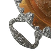 Large Copper Serving Tray, Heavy Ornate Trim and Handles, 18 Inch Diameter, French Farmhouse Country Kitchen Decor, Federal Silver on Copper