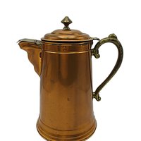 Copper Coffee Pot, Brass Handle, French Country, Shabby English, Farmhouse Decor, Copper Kitchen Decor, 9 Inch