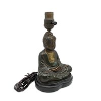Buddha Table Lamp, Mid Century, Dark Tones and Gold, Small Accent Lamp