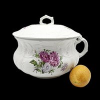 Chamber Pot, Dresden China, Lidded, Lavender and Violet Florals, Deeply Embossed, Wonderful Condition, Antique Bath Decor, French Country