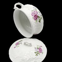 Chamber Pot, Dresden China, Lidded, Lavender and Violet Florals, Deeply Embossed, Wonderful Condition, Antique Bath Decor, French Country