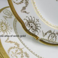 Coalport Dinner Plates for Marshall Fields, Set of 4, Gold Pattern on White, Center Medallion, Made in England, Wedding or Anniversary Gift