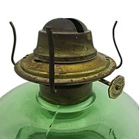 Oil Hurricane Lamp Base Green Glass, Dorset Thomaston, CT P&A Oil Lamp Base, Vivid Green, Hardware Functions Perfectly, Made in USA