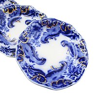 Flow Blue Butter Pats, Set of 6, WH Grindley Argyle Pattern, Gold Highlights, Great Condition