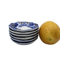 Flow Blue Butter Pats, Set of 6, WH Grindley Argyle Pattern, Gold Highlights, Great Condition