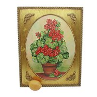 Original Oil Painting Red Geraniums, Gold Frame, 19 X 15 Inches, Farmhouse or French Country Wall Decor