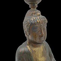 Buddha Table Lamp, Mid Century, Dark Tones and Gold, Small Accent Lamp