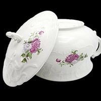 Chamber Pot, Dresden China, Lidded, Lavender and Violet Florals, Deeply Embossed, Wonderful Condition, Antique Bath Decor, French Country