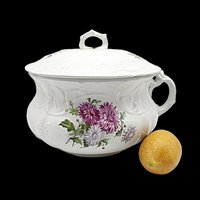 Chamber Pot, Dresden China, Lidded, Lavender and Violet Florals, Deeply Embossed, Wonderful Condition, Antique Bath Decor, French Country