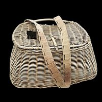 Vintage Fishing Creel Basket, Canvas Strap, Wicker, Lake House Decor, Gift for Fisherman