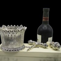 Silver Plate Wine Bar Set Neiman Marcus, Bar Tools, Wine or Champagne Bottle Holder, Corkscrew, Stopper, Original Box, Wonderful Condition