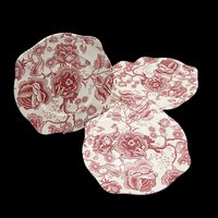 English Chippendale Salad Plates Set of 4, Johnson Bros, Red, Excellent Condition, Made in England