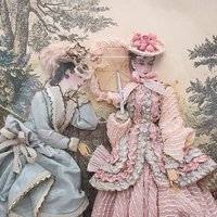 La Mode Illustree Fabric 3-D French Fashion Illustration, Shadowbox, Set of 2, French Fashion Wall Decor