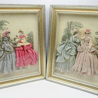 La Mode Illustree Fabric 3-D French Fashion Illustration, Shadowbox, Set of 2, French Fashion Wall Decor