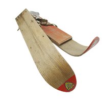 Vintage Snow Skis for Child, FD Peters, Wood, Canvas Straps, Ski Lodge Cabin Decor