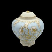 Jean Pouyat Biscuit or Ginger Jar, Limoges France, Blue Gold and Cream, Antique French Country Decor