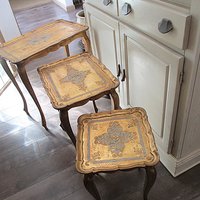 Italian Gold Florentine Nesting Tables, Set of 3, Gold Gilt and Silver Blue Gray, Wonderful Condition, Aged to Perfection, Made in Italy