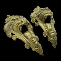 Brass Lion Head Furniture or Mantle Hardware, Decorative Wall Pieces, Corner Pieces, Furniture Enhancements, Set of 2, Multiples Available