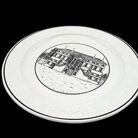 Mottahedeh Dinner Plate, Neoclassical Architectural Building, 10 Inch, Black on White, Made in Italy
