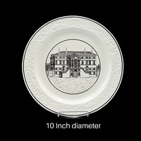 Mottahedeh Dinner Plate, Neoclassical Architectural Building, 10 Inch, Black on White, Made in Italy